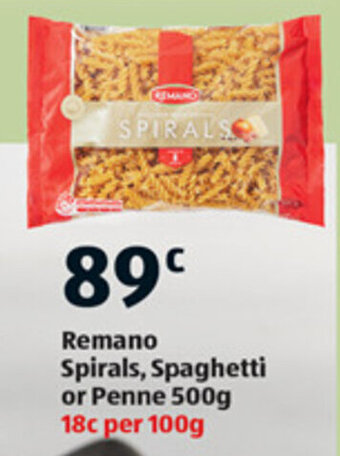 ALDI Remano Spirals, Spaghetti or Penne 500g offer