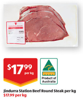 ALDI Jindurra Station Beef Round Steak per kg offer