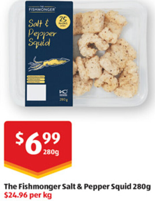 The Fishmonger Salt & Pepper Squid 280g offer at ALDI