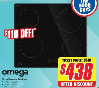 The Good Guys omega 60cm Ceramic Cooktop offer