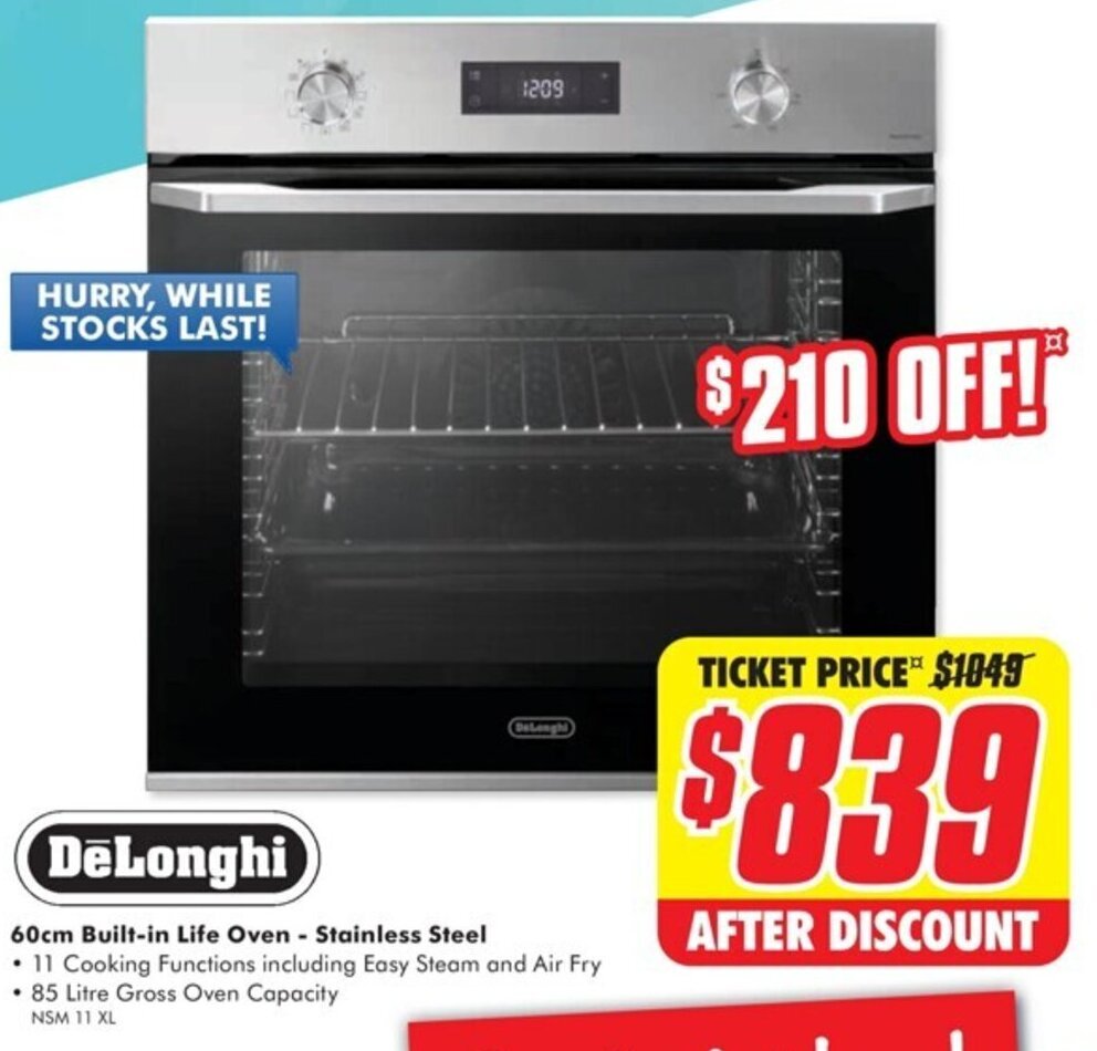 DeLonghi 60cm Builtin Life Oven Stainless Steel offer at The Good Guys