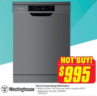The Good Guys Westinghouse 60cm Freestanding Dishwasher offer