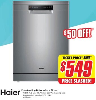 The Good Guys Haier Freestanding Dishwasher - Silver offer