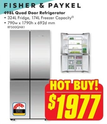 The Good Guys FISHER & PAYKEL 498L Quad Door Refrigerator offer