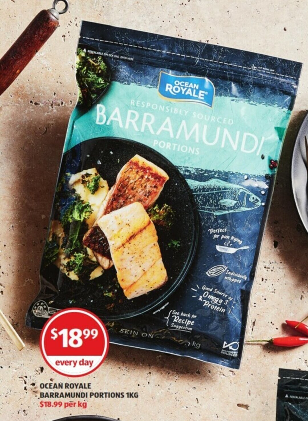 Ocean Royale Barramundi Portions 1kg offer at ALDI