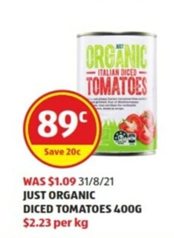 Just Organic Diced Tomatoes 400g