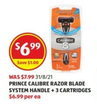 ALDI Prince Calibre Razor Blade System Handle + 3 Cartridges offer