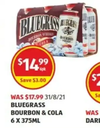 ALDI Bluegrass Bourbon & Cola 6x375ml offer