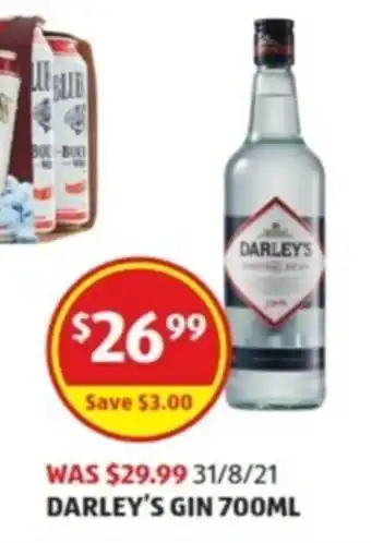 ALDI Darley's Gin 700ml offer
