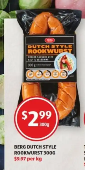 Berg Dutch Style Rookwurst 300g
