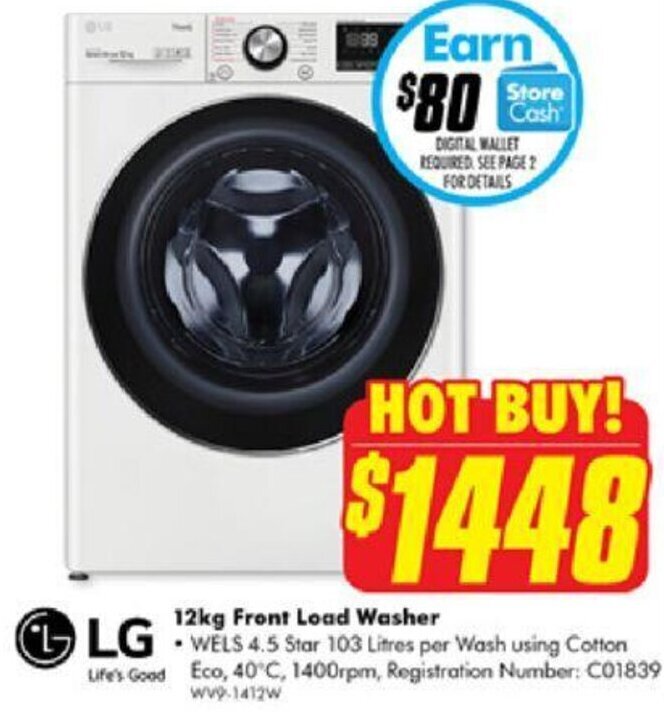 12kg Front Load Washer offer at The Good Guys