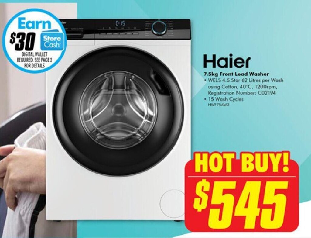 7.5kg Front Load Washer offer at The Good Guys
