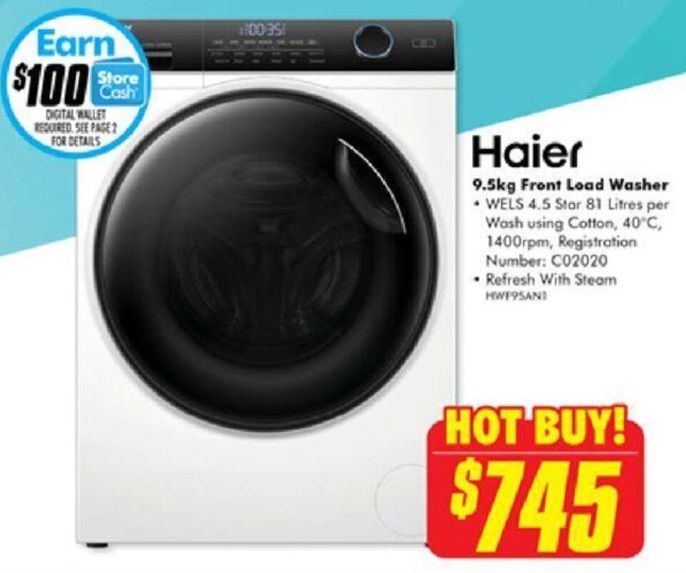 Haier 9.5kg Front Load Washer offer at The Good Guys