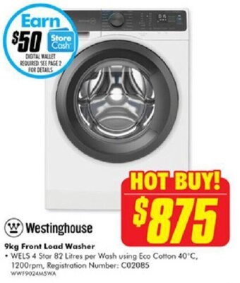 The Good Guys Westinghouse 9kg Front Load Washer offer
