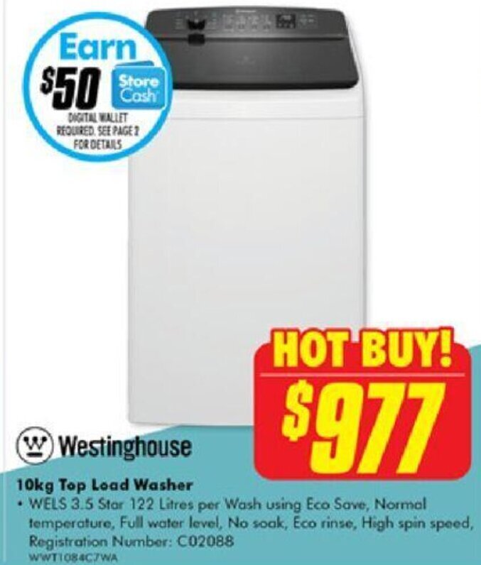 Westinghouse 10kg Top Load Washer offer at The Good Guys