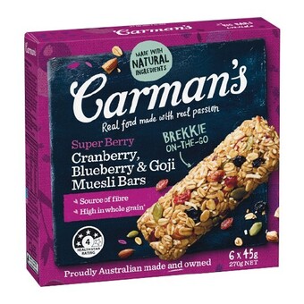 Woolworths Carman’s muesli bars 210-270g pk 6 offer