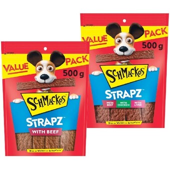 Woolworths Schmackos strapz dog treats 500g offer