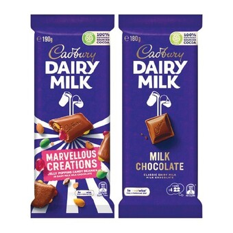 Woolworths Cadbury dairy milk, marvellous creations or bubbly 160-190g offer