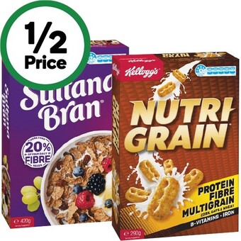 Woolworths Kellogg’s sultana bran 420g or kellogg’s nutri-grain 290g offer