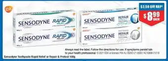 Chemist Warehouse Sensodyne Toothpate Rapid Relief or Repair & Protect 100g offer