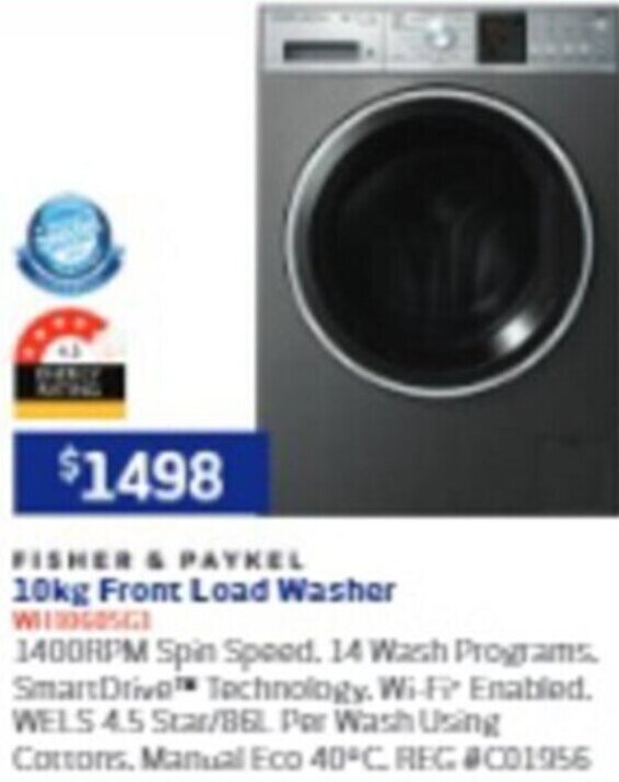 FISHER & PAYKEL 10kg Front Load Washer offer at Retravision