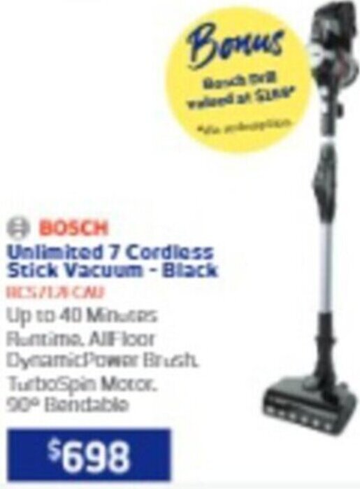 Unlimited 7 Cordless Stick VacuumBlack offer at Retravision