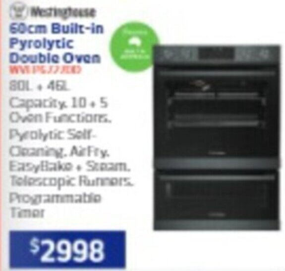 Westinghouse 60cm Builtin Pyrolytic Double Oven offer at Retravision