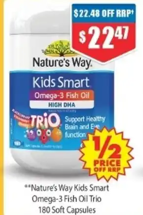 Chemist Warehouse Nature's Way Kids Smart Omege-3 Fish Oil Trio 180 Soft Capsules offer