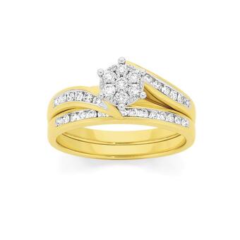 Angus & Coote 9ct gold diamond cluster bridal set offer