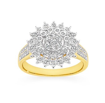 Angus & Coote 9ct gold diamond round cluster ring offer
