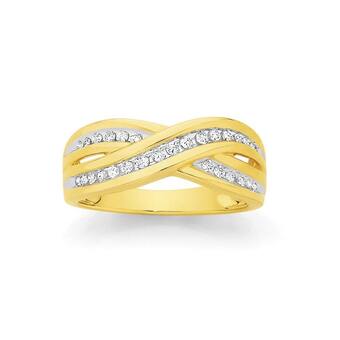 Angus & Coote 9ct gold diamond crossover dress ring offer