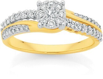 Angus & Coote 9ct gold diamond cluster ring offer