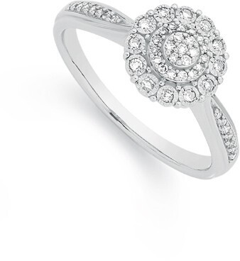 Angus & Coote 9ct white gold diamond round cluster ring offer