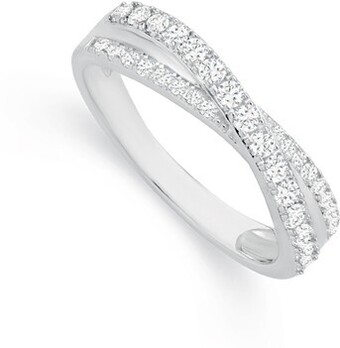 Sterling silver cubic zirconia fine crossover ring