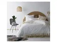 LivingStyles Vintage Design Homeware Gypsy Tassel Washed Cotton Quilt Cover Set, Super King, White offer