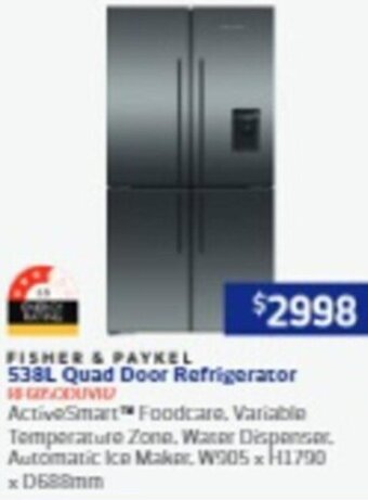 538L Quad Door Refrigerator