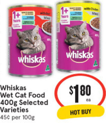 IGA Whiskas Wet Cat Food 400g Selected Varieties offer