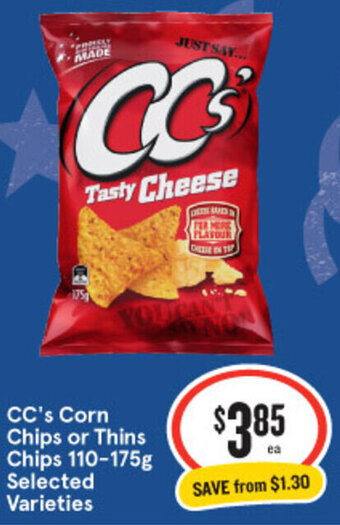IGA CC's Corn Chips or Thins Chips 110-175g Selected Varieties offer