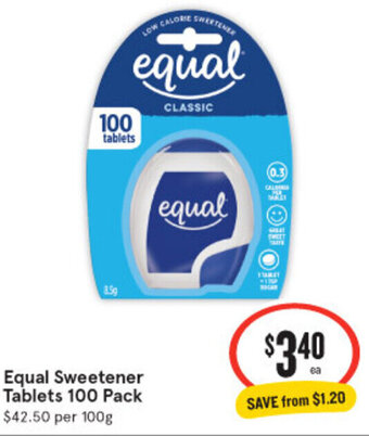 IGA Equal Sweetener Tablets 100 Pack offer