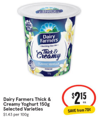 IGA Dairy Farmers Thick & Creamy Yoghurt 150g Selected Varieties offer