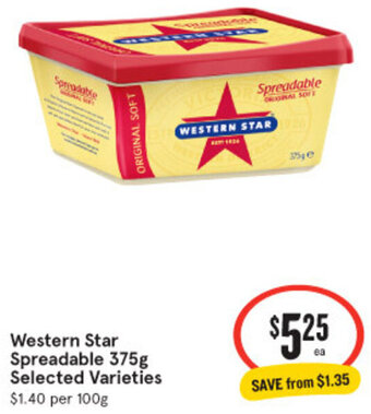 IGA Western Star Spreadable 375g Selected Varieties offer