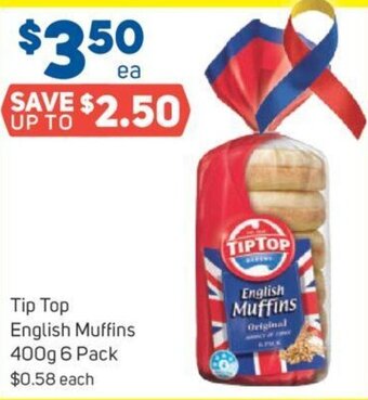 Foodland Tip Top English Muffins 400g 6 Pack offer