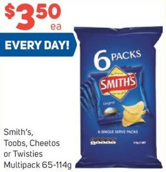 Foodland Smith's, Toobs, Cheetos or Twisties Multipack 65-114g offer