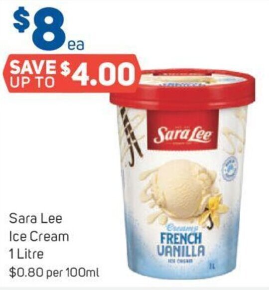 Sara Lee Ice Cream 1 Litre offer at Foodland