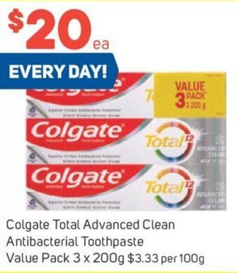 Foodland Colgate Total Advanced Clean Antibacterial Toothpaste Value Pack 3 x 200g offer