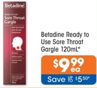 Good Price Pharmacy Betadine Ready to Use Sore Throat Gargle 120mL offer