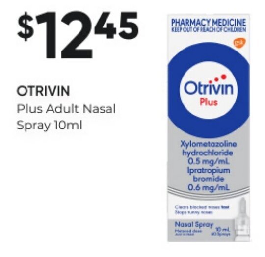 OTRIVIN Plus Adult Nasal Spray 10ml offer at Woolworths