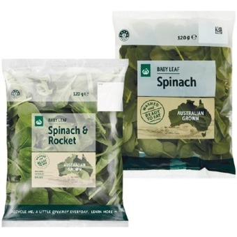 Woolworths Woolworths australian baby spinach or baby spinach & rocket 120g pack offer