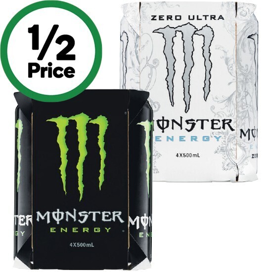 Monster energy drink 4 x 500ml offer at Woolworths