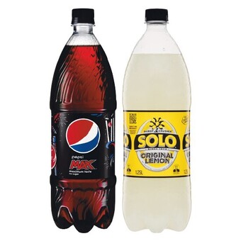 Woolworths Pepsi, solo, mountain dew, schweppes lemonade soft drink varieties 1.25 litre offer